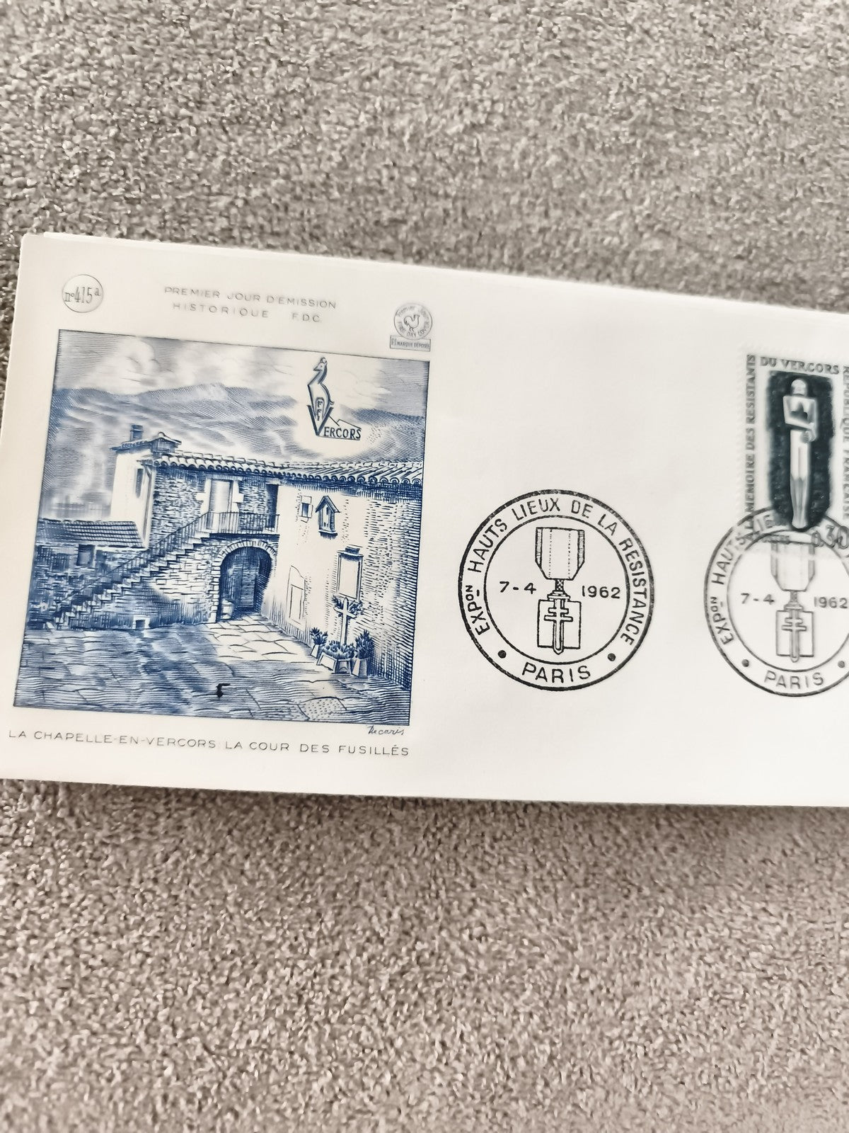 Lettre FDC Vercors 1962 Hauts Lieux Résistance La Chapelle-en-Vercors Paris