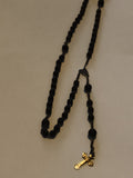 Chapelet ancien catholique perles noires croix dorée vintage religieux