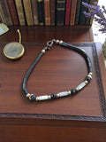 Bracelet vintage hématite perles noir gris blanc, bijou ancien mixte rétro