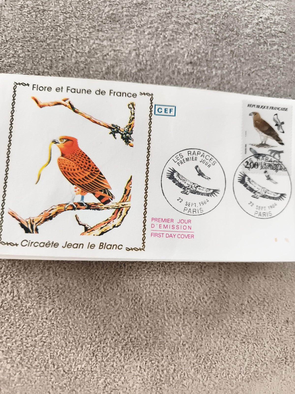 Lettre Premier Jour CEF Circaète Jean le Blanc 1984 Flore Faune France FDC