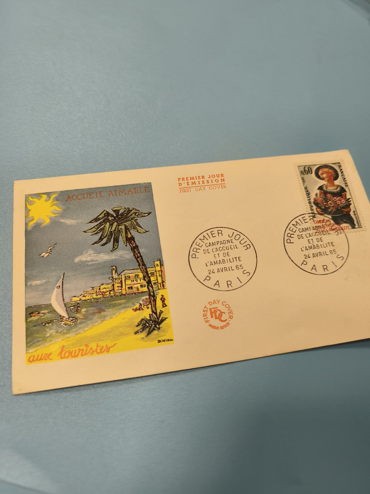Enveloppe FDC Premier Jour d?émission 1965 Accueil Aimable avec timbre illustré
