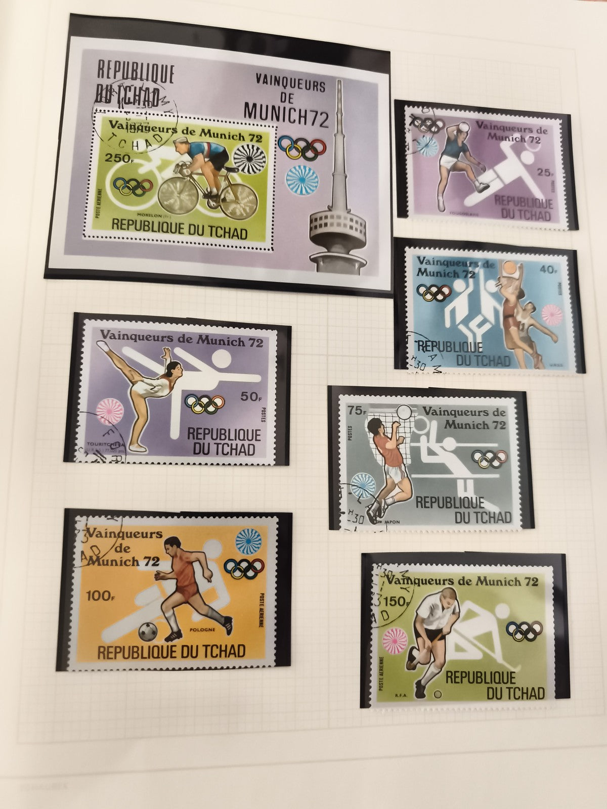 Timbres Tchad Vainqueurs de Munich 72 Jeux Olympiques sports oblitérés philatéli