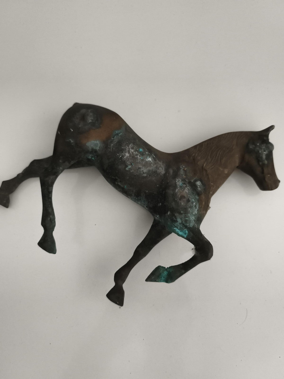 Sculpture cheval ancien bronze patine verte statuette équidé déco vintage