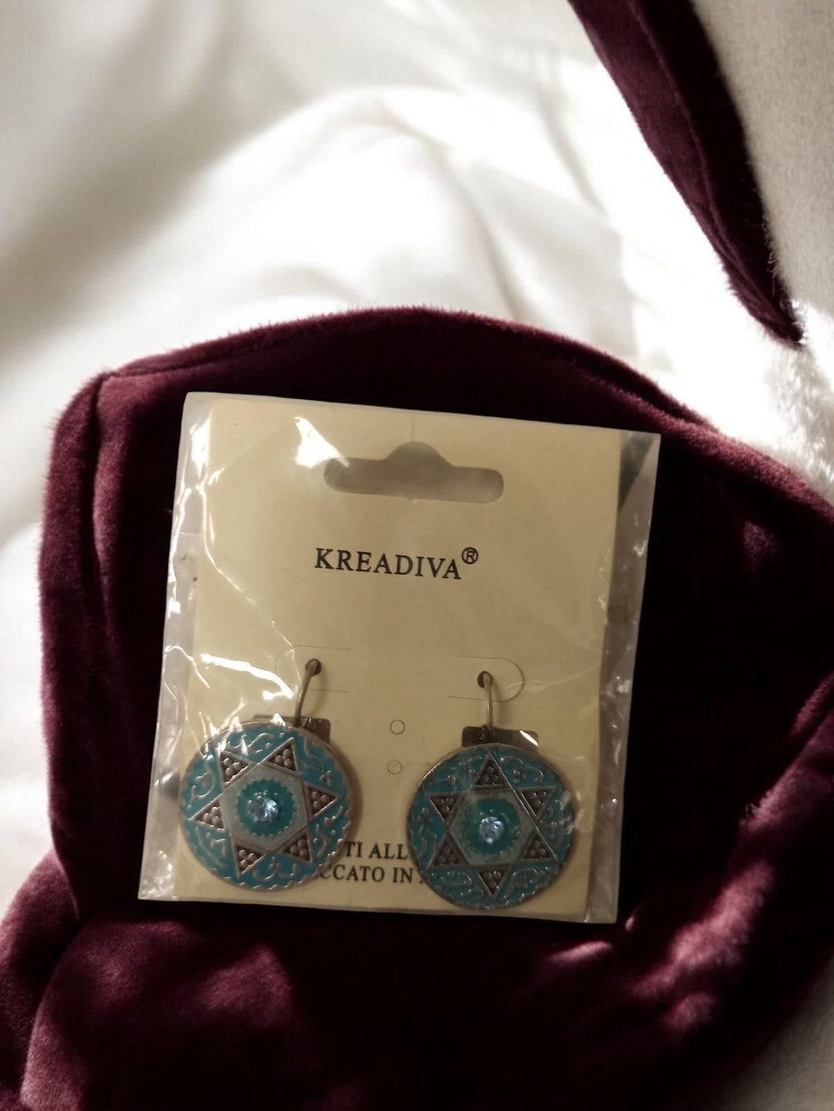 Boucles d’oreilles vintage Kreadiva bleu motif étoile rétro fantaisie ancien