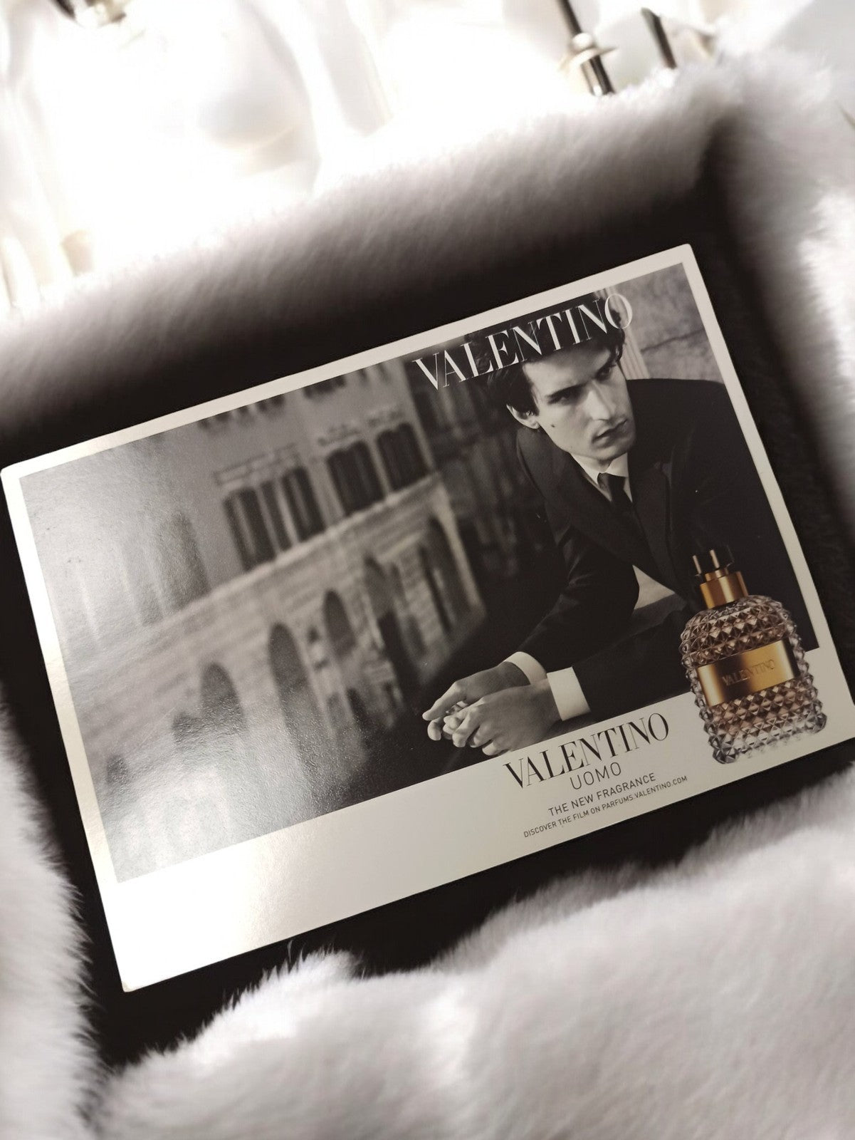 Carte publicitaire parfum Valentino Uomo rétro, objet ancien collection parfum