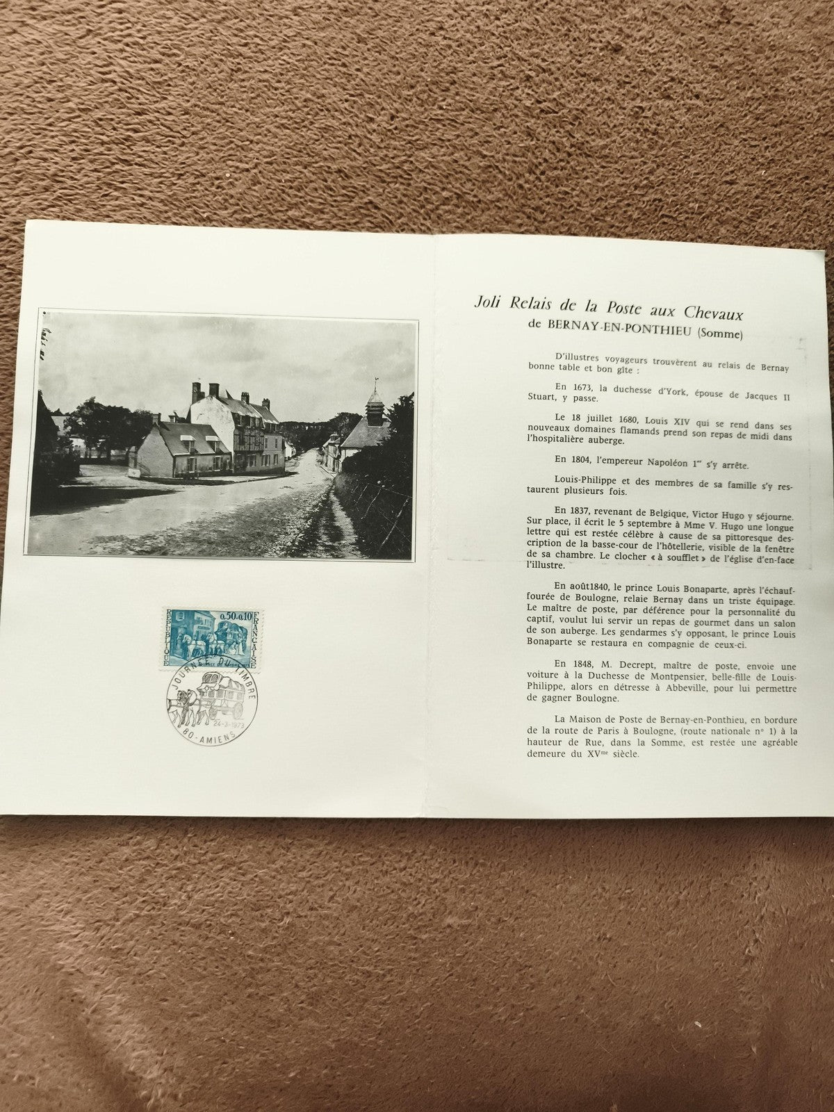 Lettre souvenir philatélique Bernay-en-Ponthieu Somme timbre oblitéré carte phot