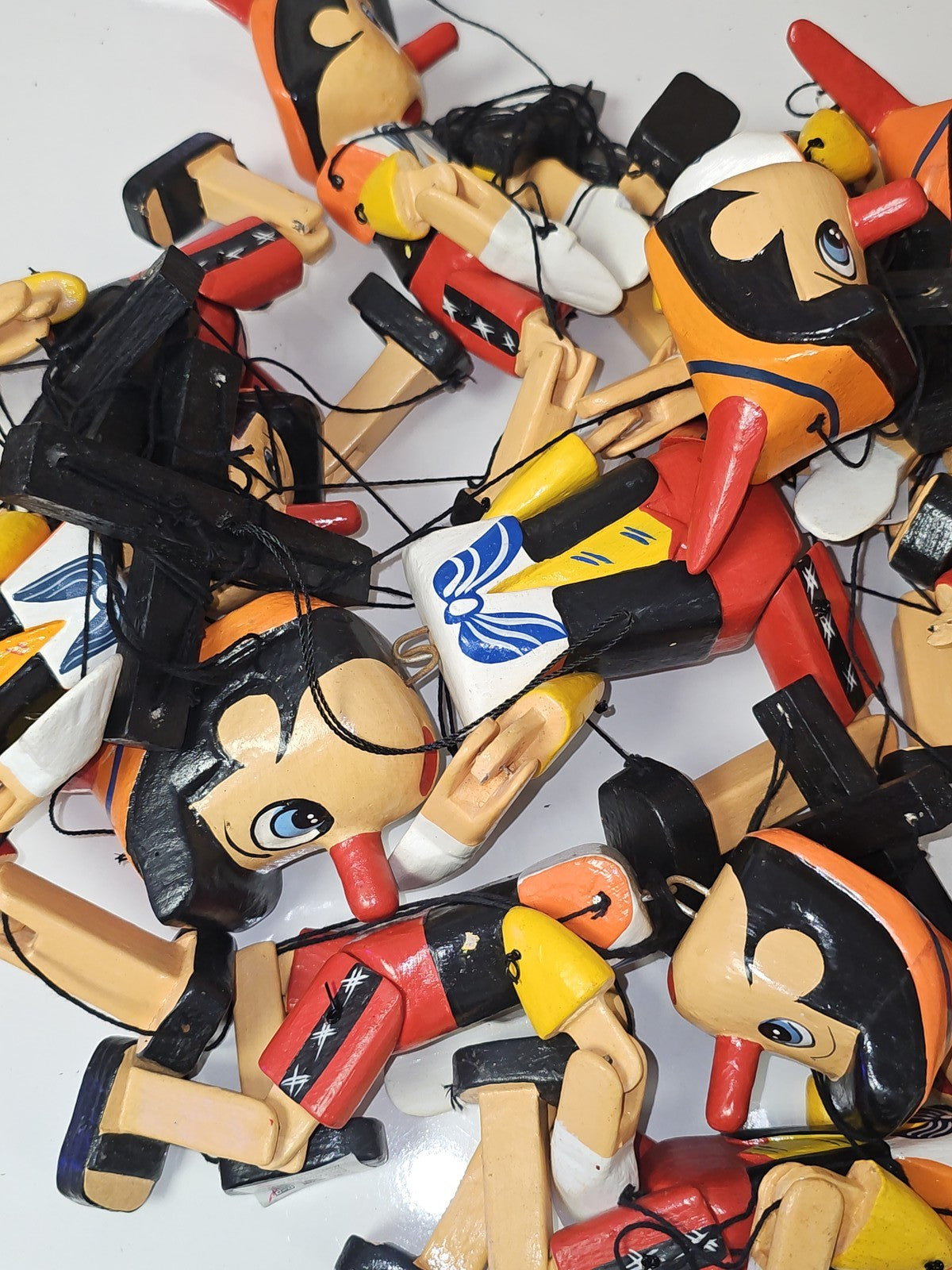 Gros lot marionnettes Pinocchio bois peintes main à démêler théâtre décor jouet