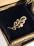 Broche vintage feuille dorée perle, bijou fantaisie rétro métal doré