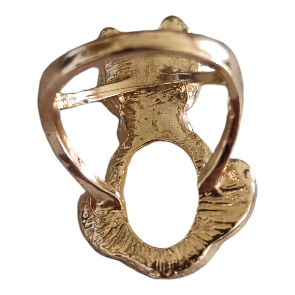 Bague chat vintage dorée opaline naturelle strass rouge blanc fantaisie T59