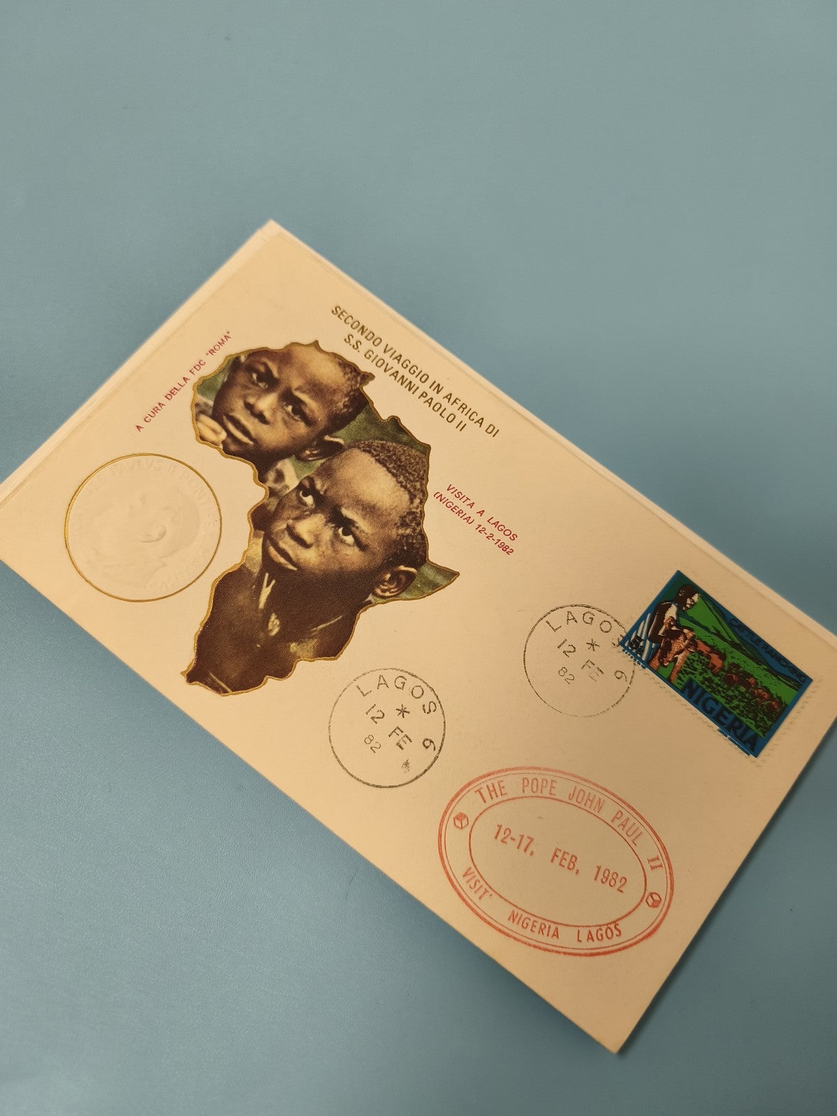 Enveloppe philatélie FDC Nigeria Lagos 1982 Pape Jean-Paul II timbre couleur (Re