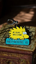 Porte-clés vintage hérisson Je suis vacciné Hépatite B, ancien badge santé