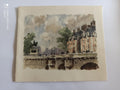Dessin ancien Pont Neuf Paris aquarelle, vue monument, signé La Baïque vintage