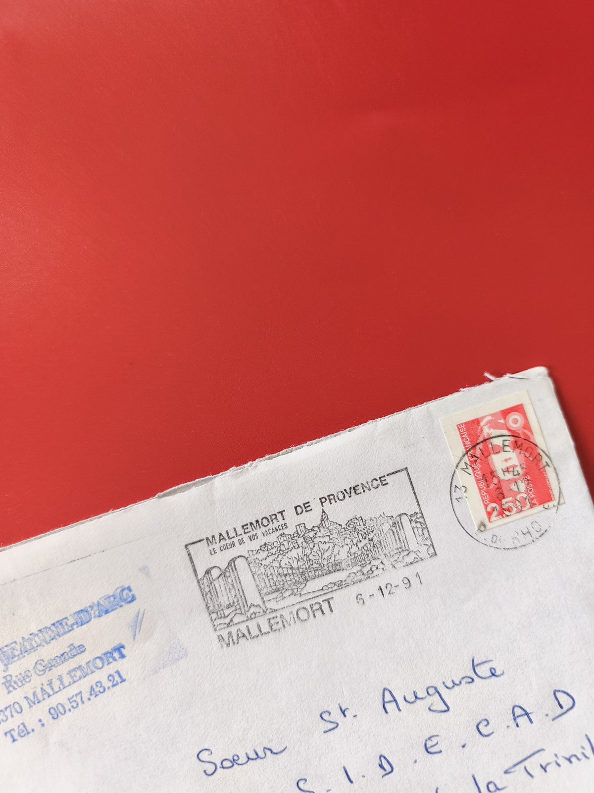 Enveloppe philatélie oblitérée Mallemort de Provence timbre rouge France