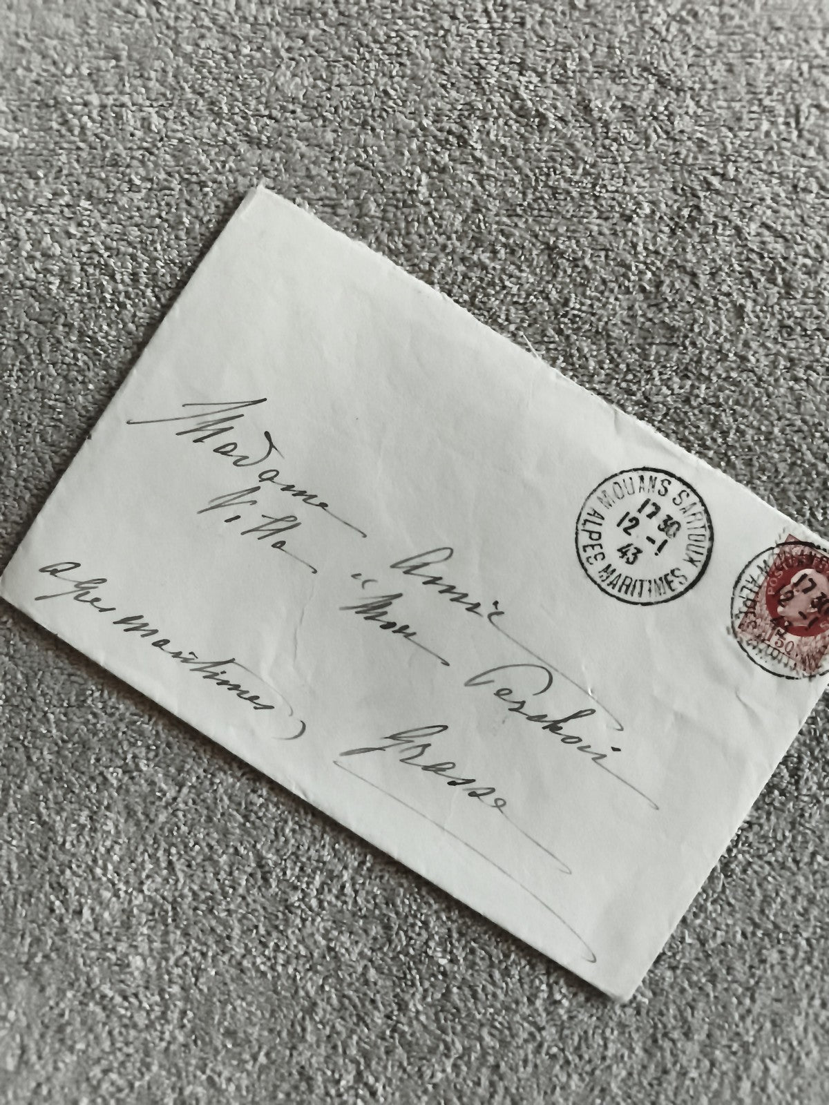 Lettre ancienne oblitérée timbre rouge France philatélie Alpes-Maritimes