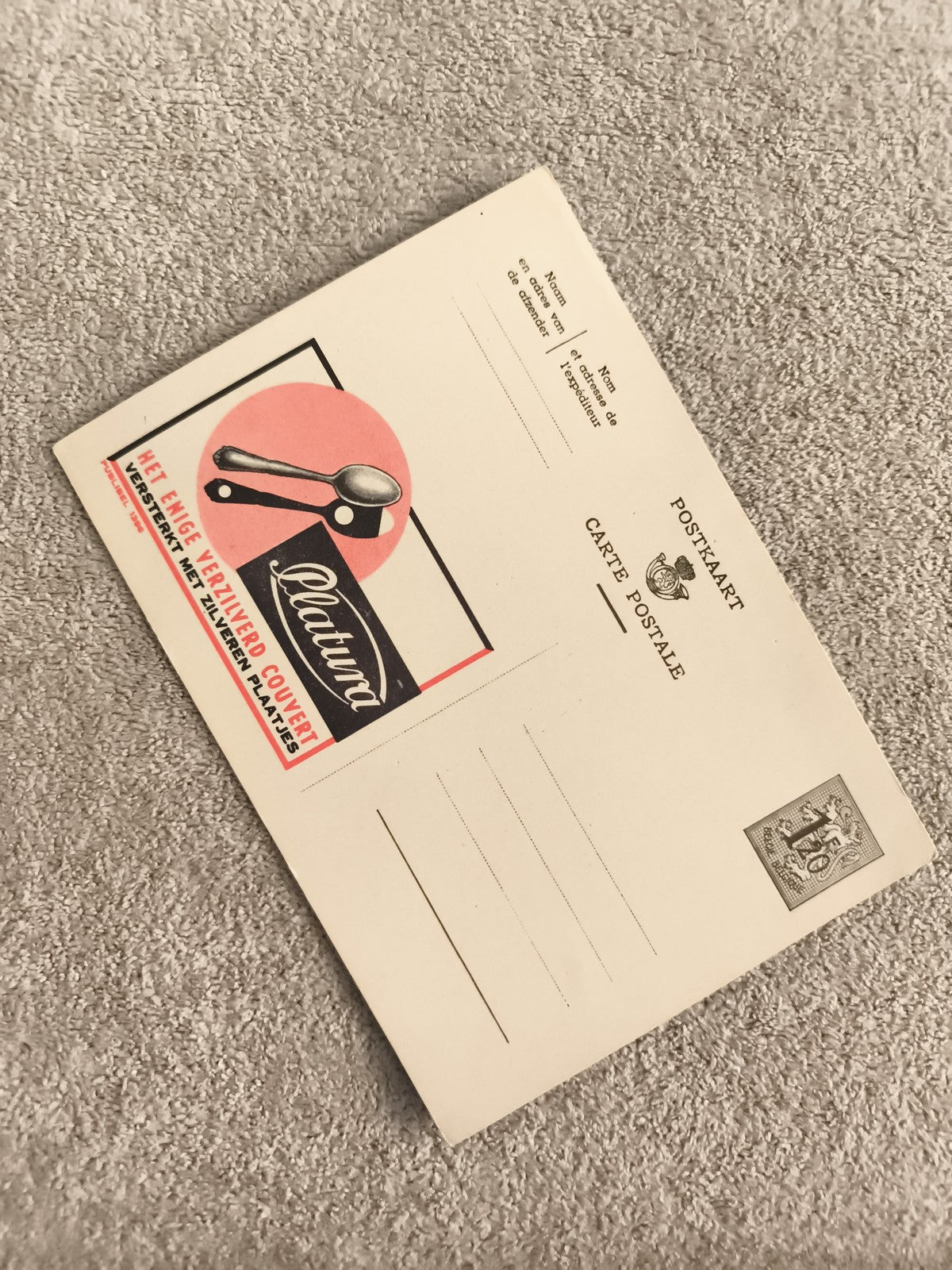 Carte postale publicitaire Platina couverts illustration rétro philatélie
