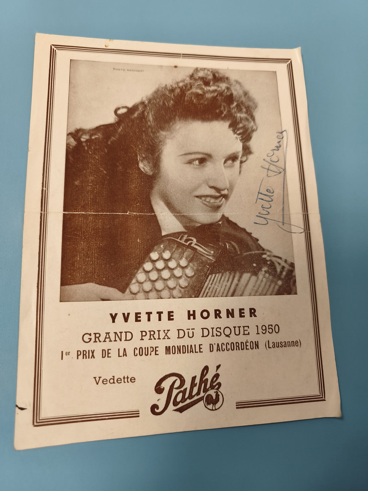 Ancienne photo dédicacée Yvette Horner Grand Prix Disque 1950 Pathe vintage