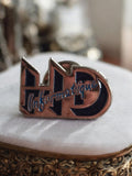 Pin's vintage HD Informatique noir bleu, badge rétro années 80-90