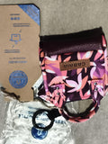 Mini pochette Cabaia motif floral rose violet, porte-clés neuf, édition limitée