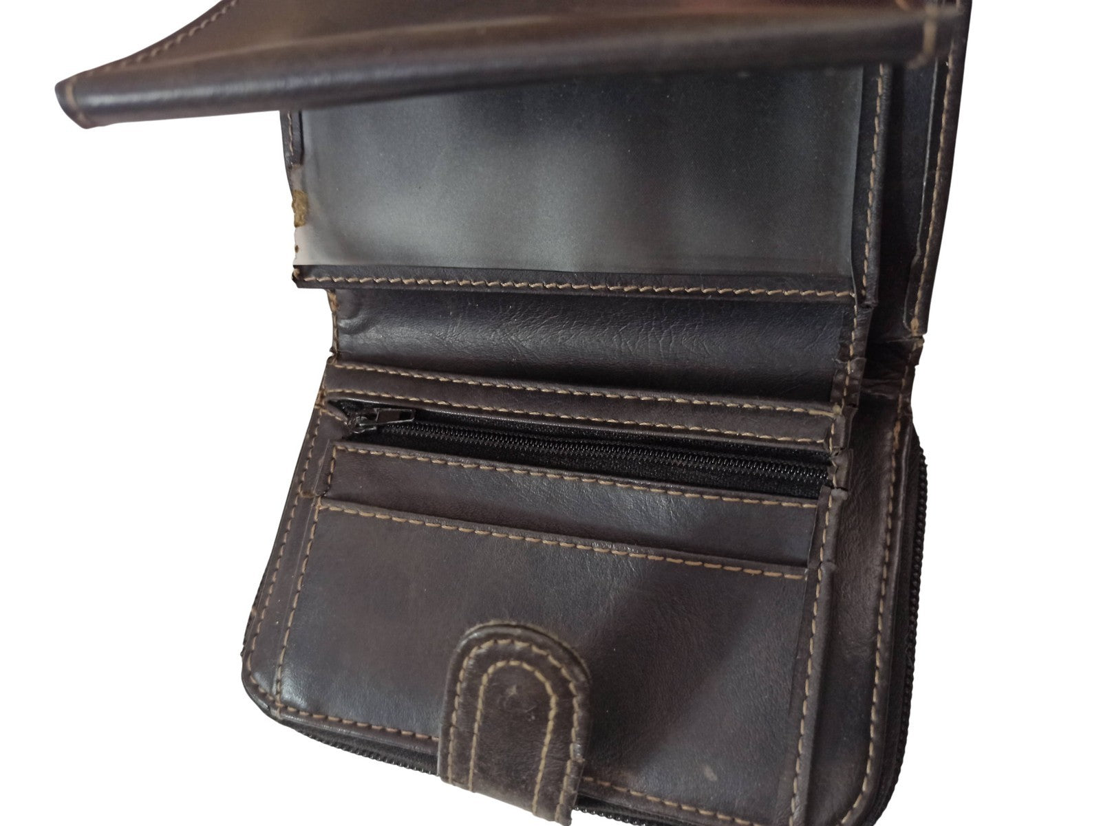 Porte-monnaie ancien vintage rétro marron aspect cuir accessoire zip
