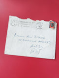 Enveloppe philatélie timbre Algérie oblitérée, cachets visibles, écriture manusc