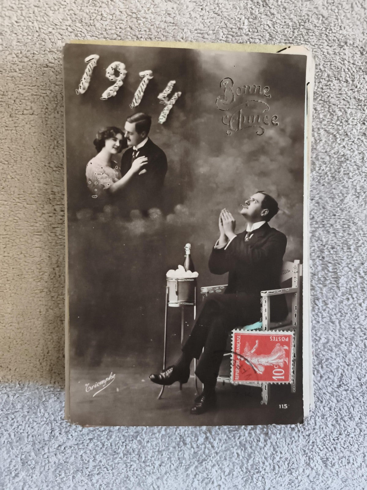 CPA 1914 Bonne Année phototypie illustrée timbre rouge France