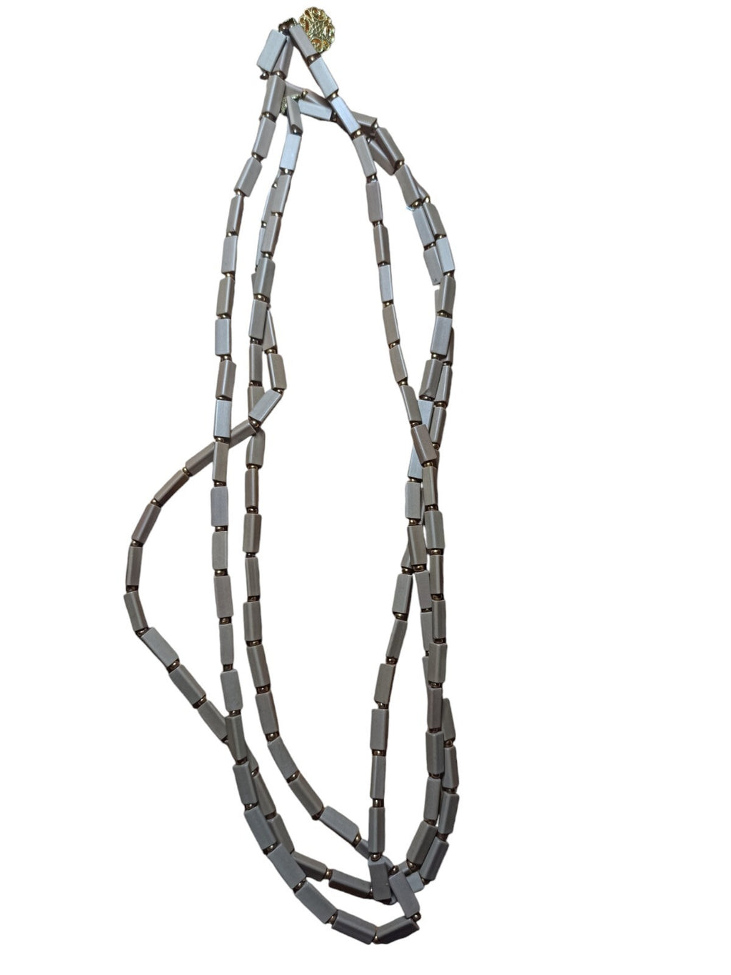 Collier vintage fantaisie métal argenté rétro, maillons longs, bijou occasion