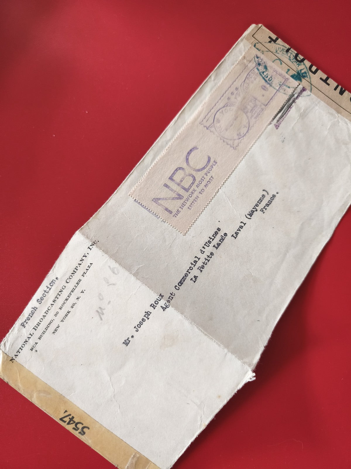 Enveloppe philatélie NBC National Broadcasting Company expédiée France