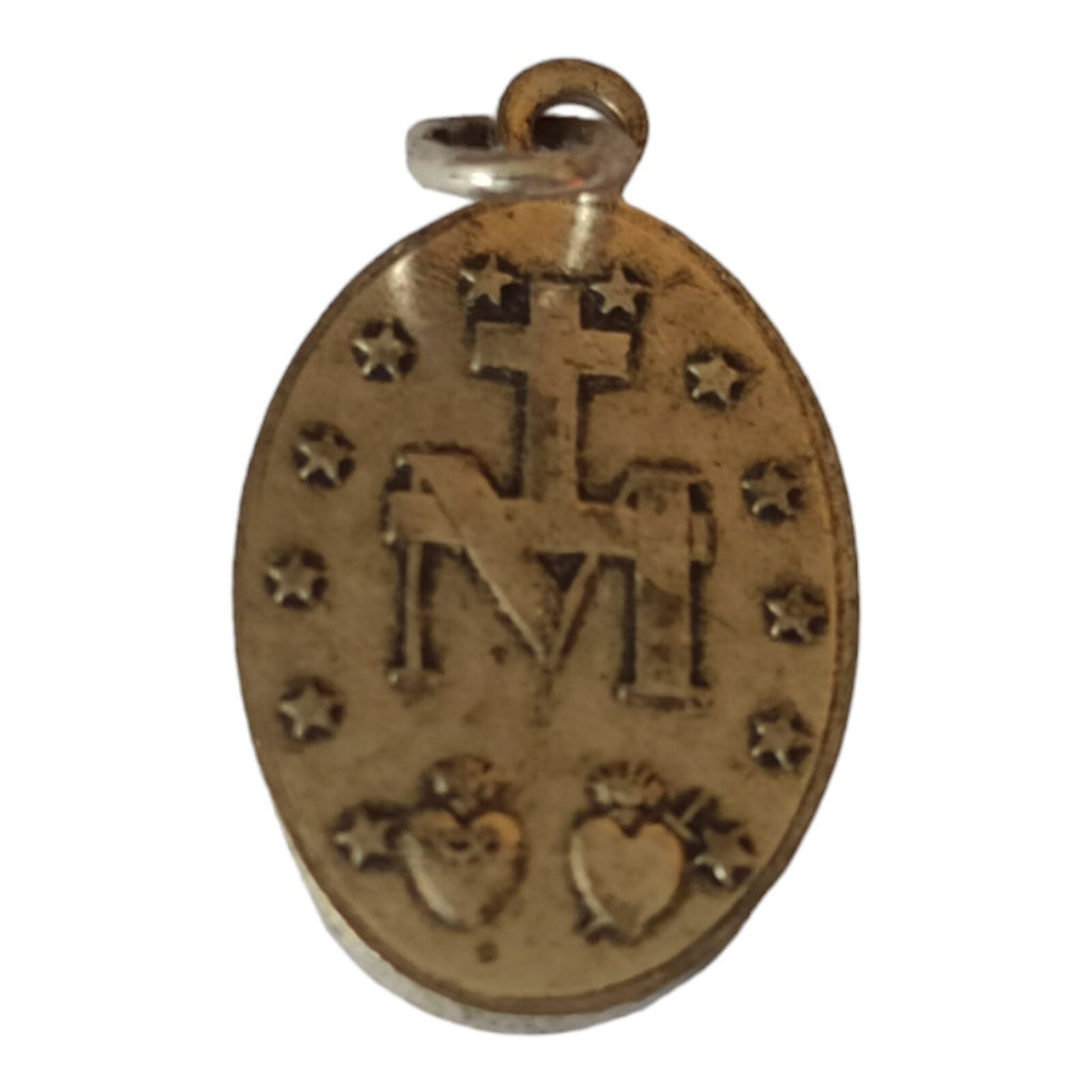 Pendentif ancien médaille Vierge Marie ovale priez pour nous conçue sans péché