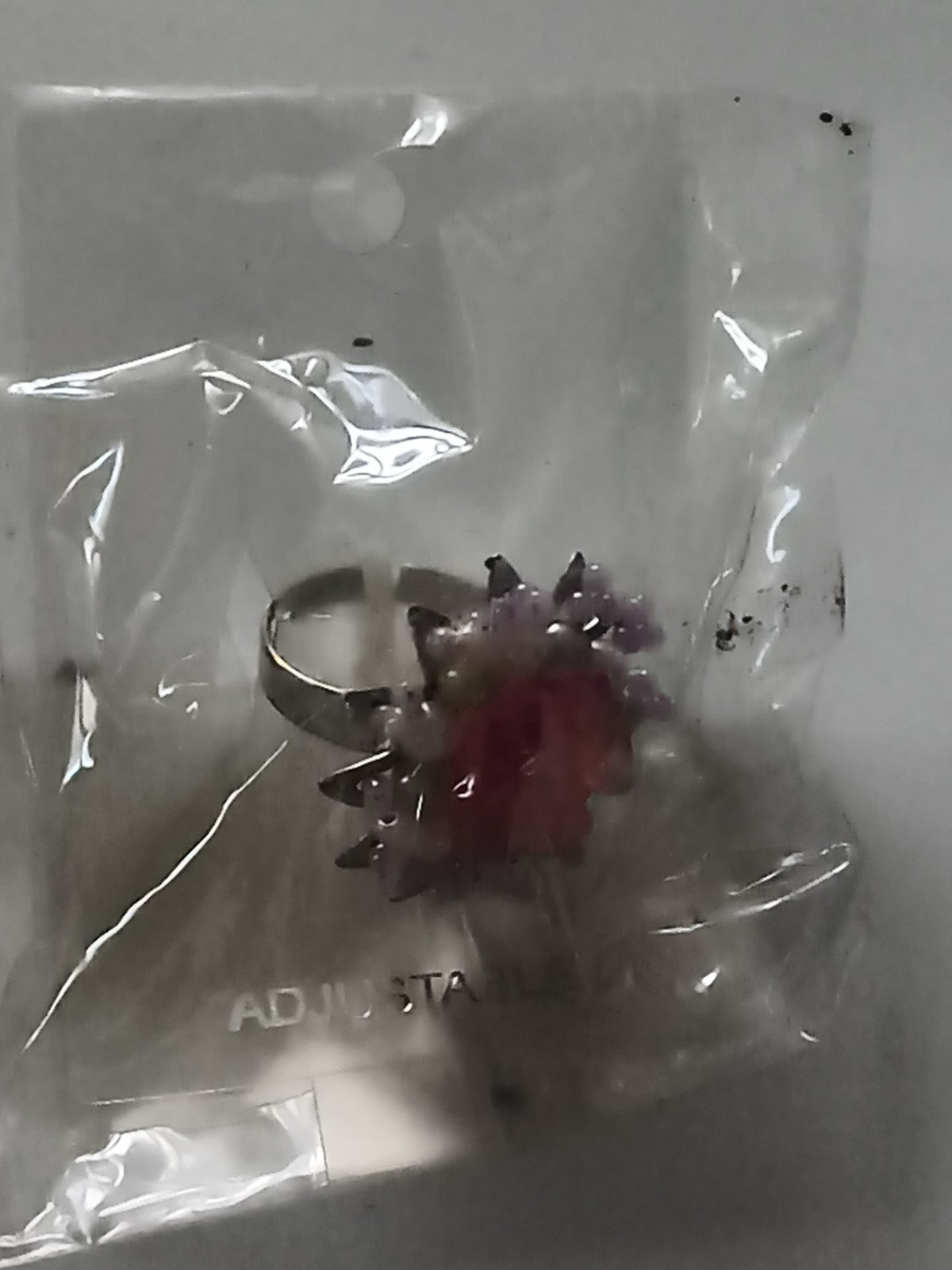 Bague vintage fleur rose violette ajustable deadstock, bague fantaisie rétro