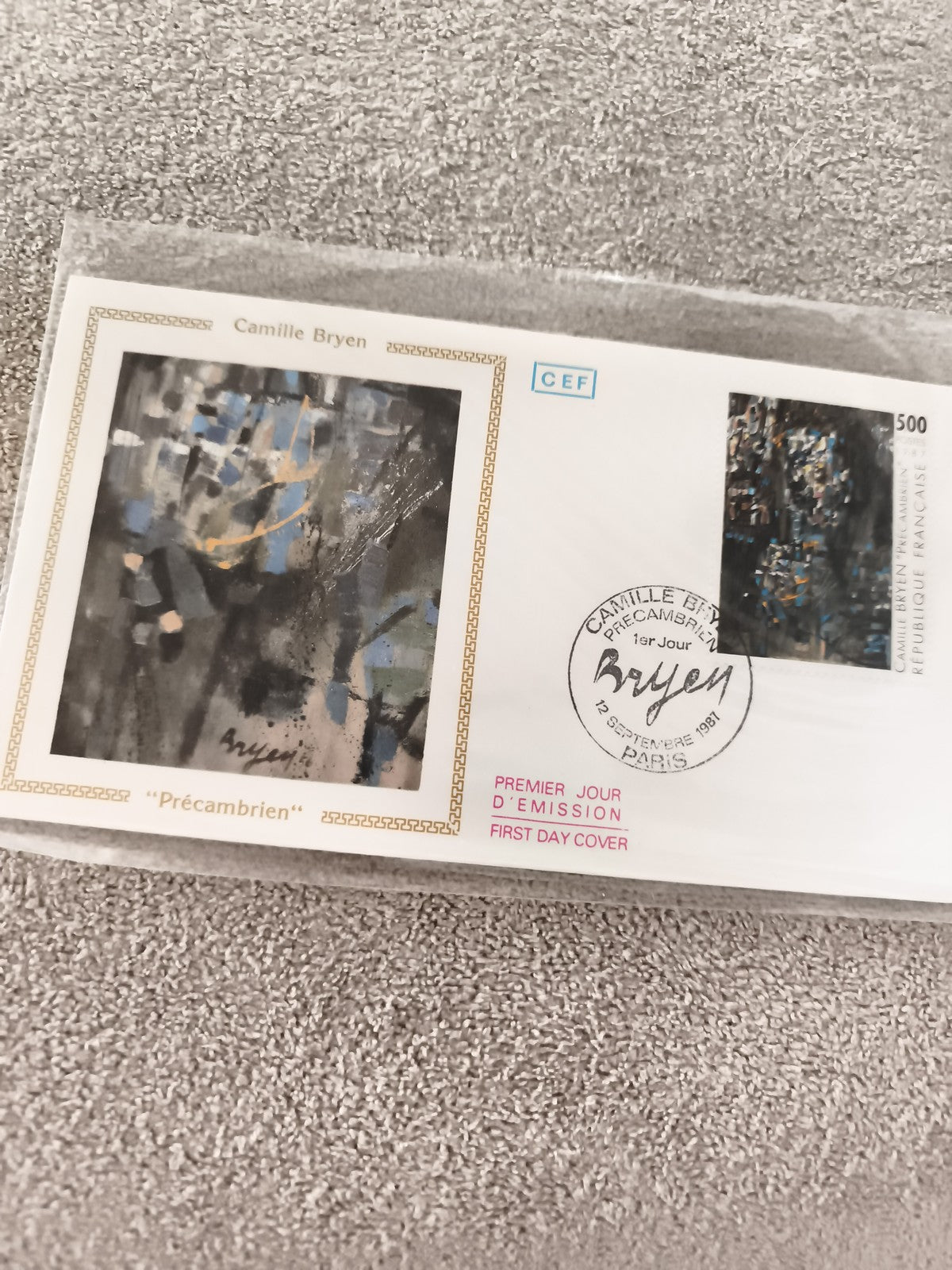 Premier Jour d’Émission Camille Bryen 1987 CEF Précambrien FDC ancien philatélie