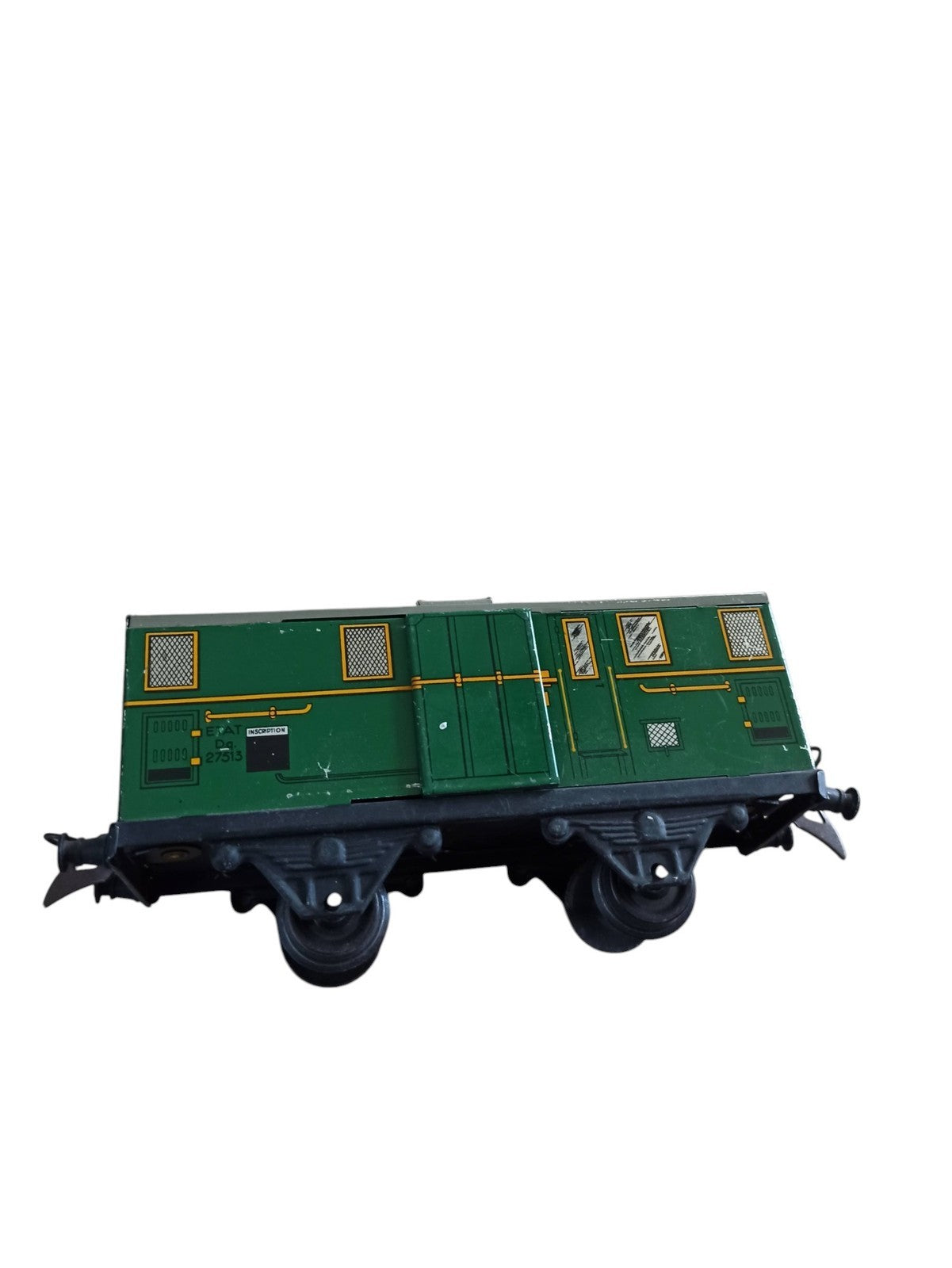 Wagon fourgon vert tôle ancien train jouet vintage État SNCF déco