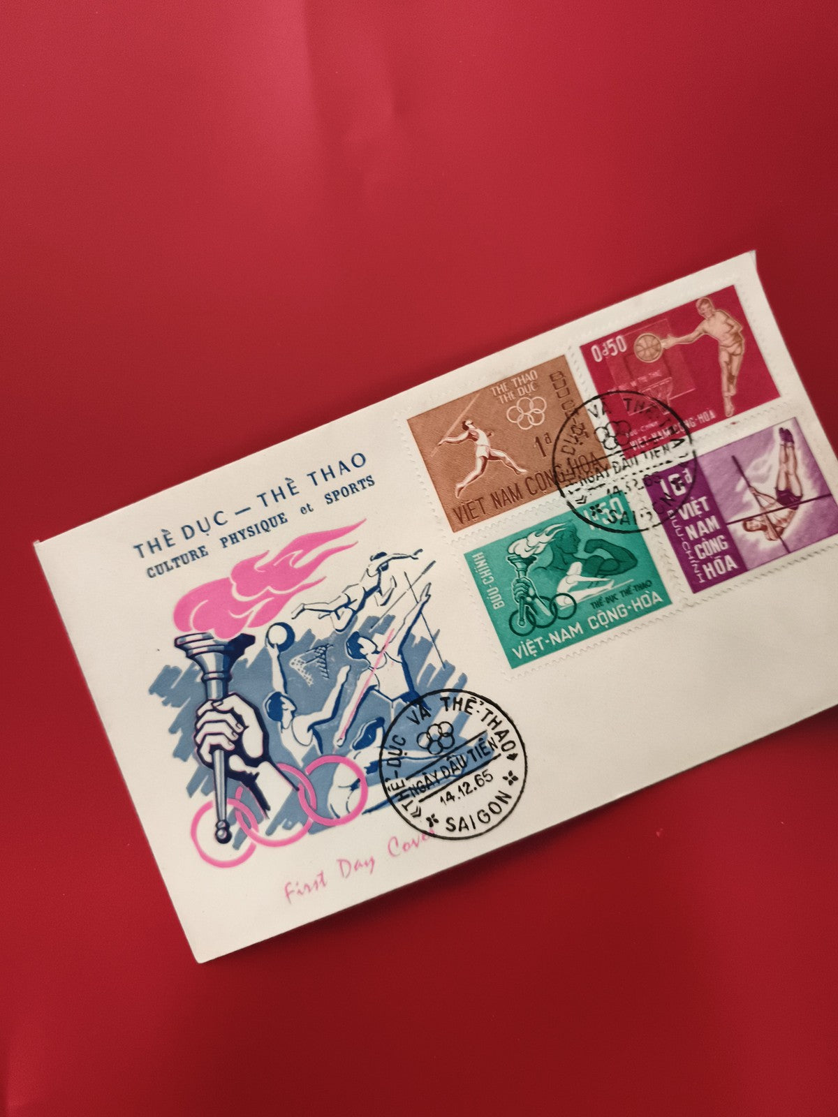 Enveloppe FDC Vietnam 1965 Sports timbres illustrés Thể Dục Thể Thao philatélie