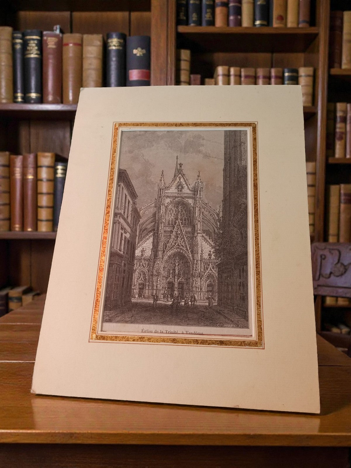 Gravure ancienne Église de la Trinité Vendôme encadrée vintage art déco rétro