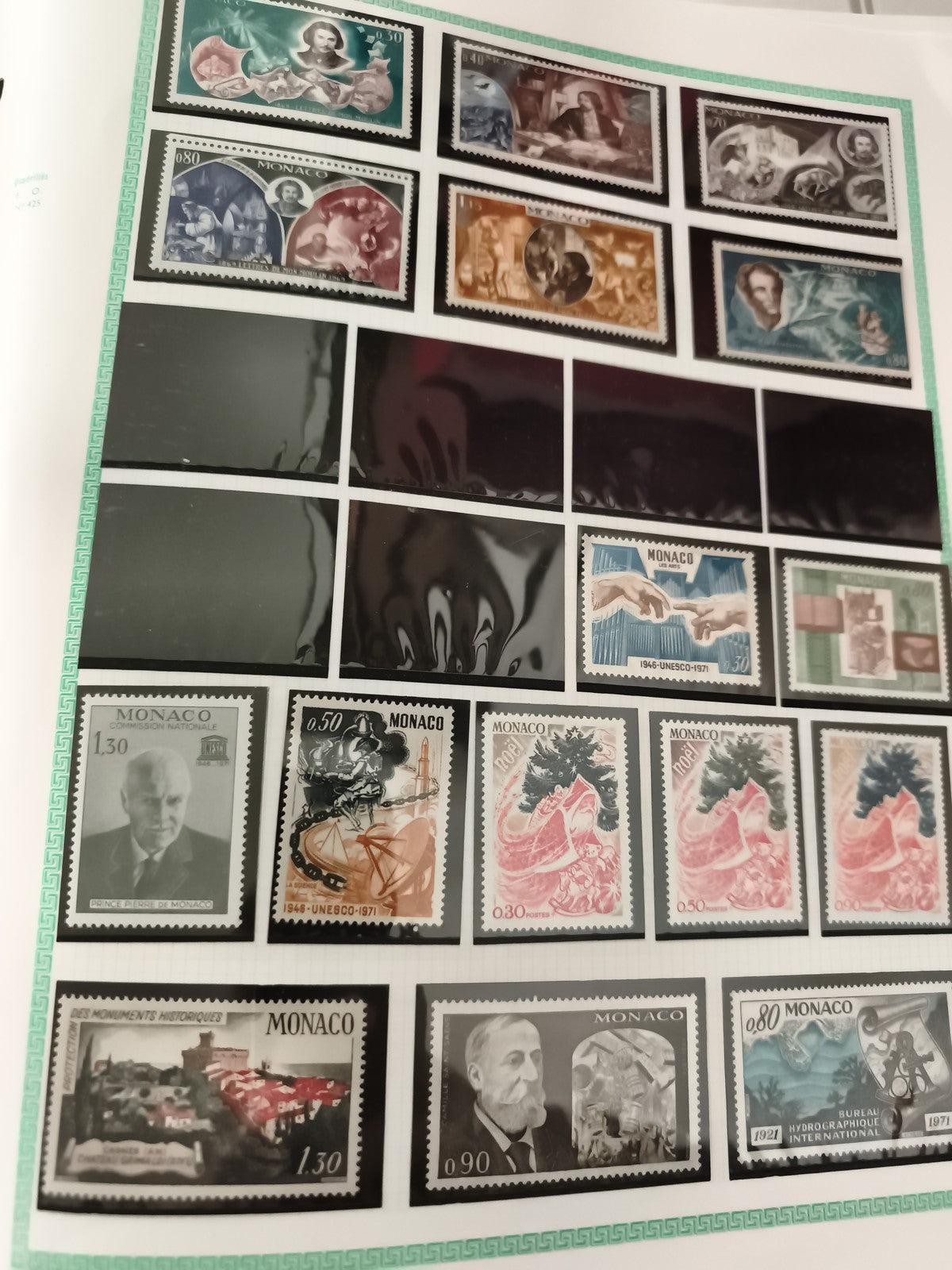 Timbres Monaco thématiques oblitérés et neufs, philatélie, portraits, monuments