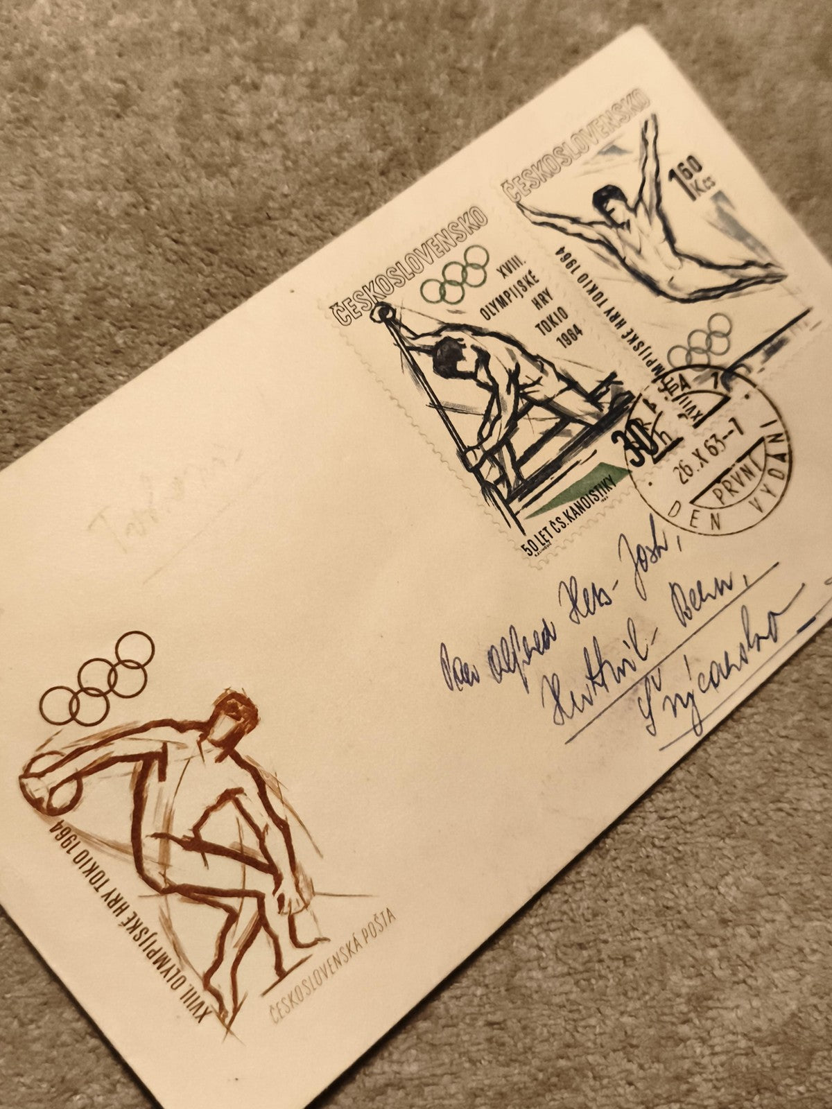 Carte premier jour Tchécoslovaquie JO Tokyo 1964 timbres olympiques