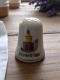 Dé à coudre ancien Le Clocher St-Tropez porcelaine souvenir vintage