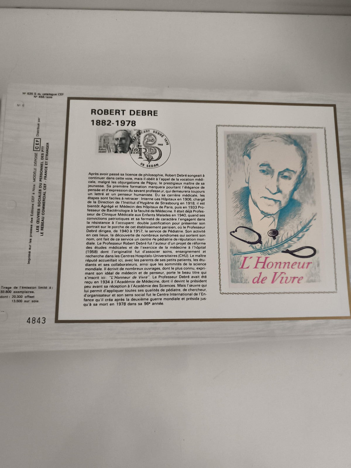 Feuillet philatélique CEF Robert Debré 1882-1978 cachet premier jour