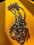 Collier perles fantaisie vintage, blanc et ambre, bijou original multi-rangs