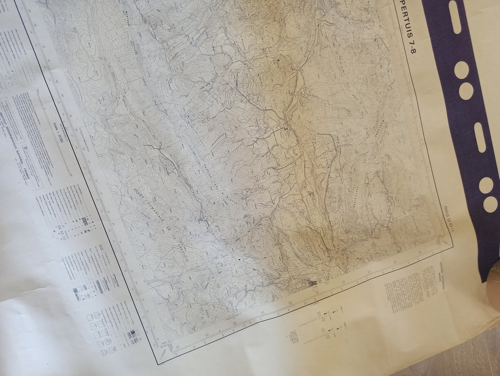 Carte topographique vintage Pertuis 7-8 France rétro pliée plan ancien
