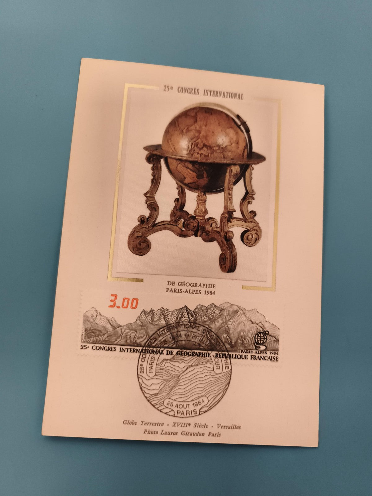 Carte souvenir philatélie 25e Congrès Géographie Paris 1984 timbre 3.00 oblitéré