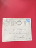 Enveloppe philatélie affranchie Tunisie cachet Tunis R.P. bleu adressée Marseill