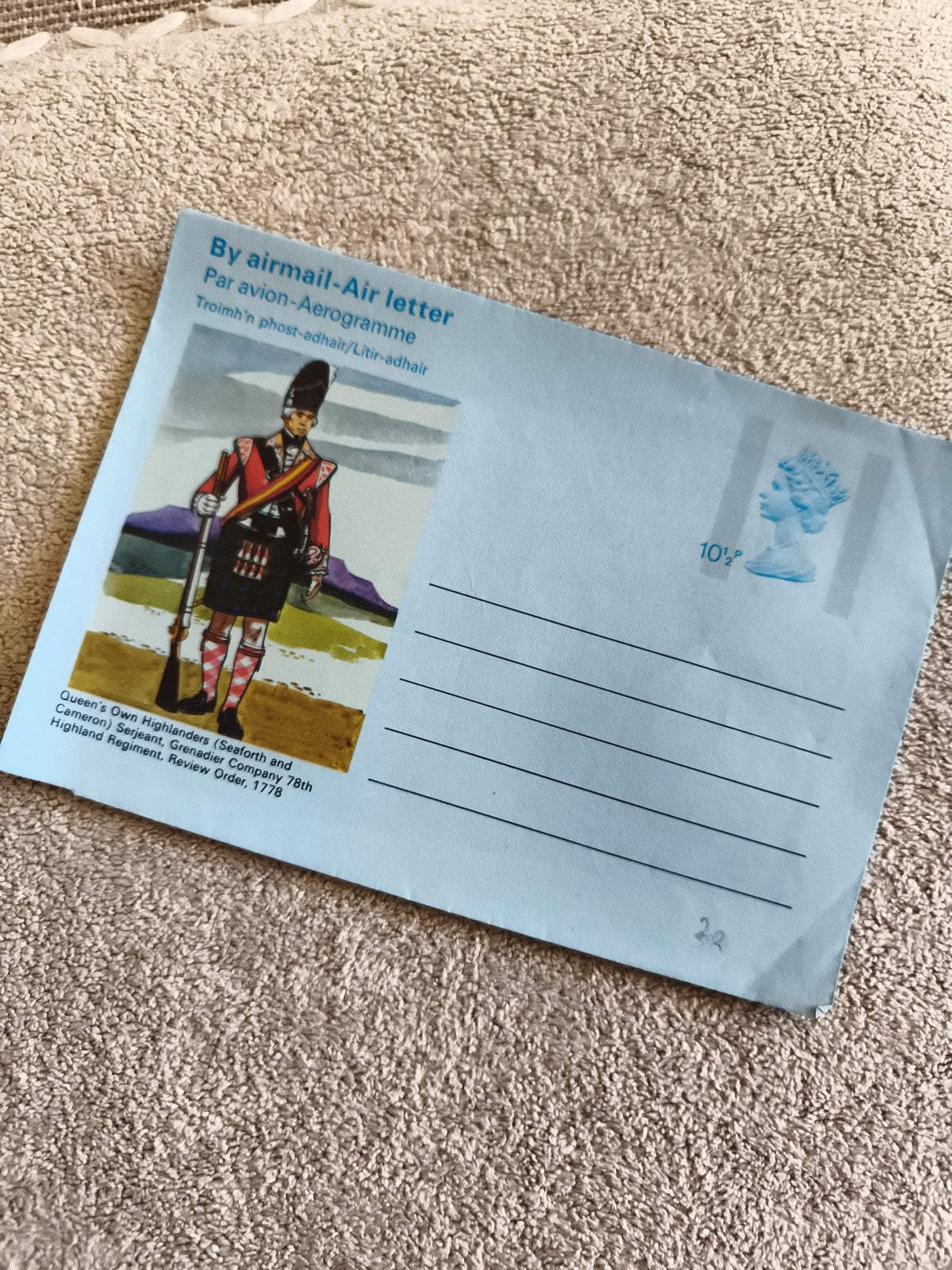 Aerogramme Air Letter Royaume-Uni Highlanders 10½p bleu illustré philatélie