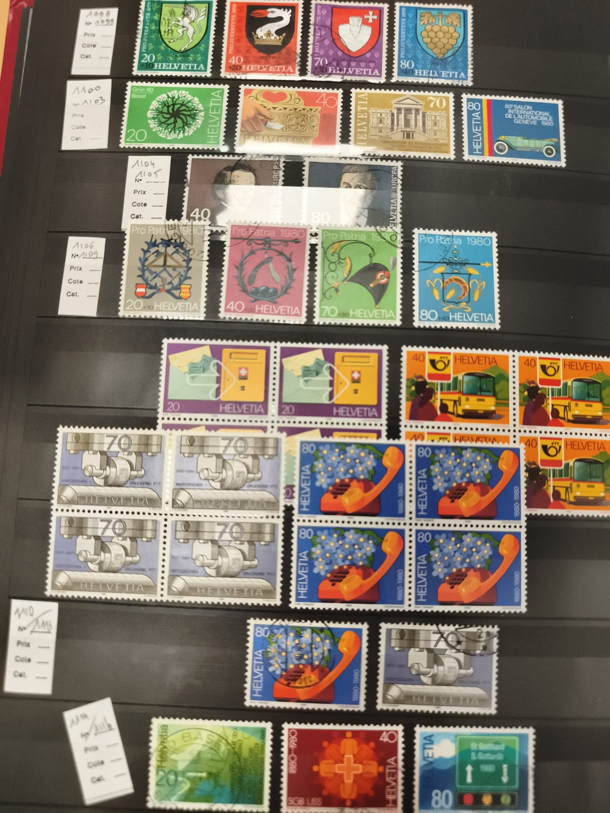 Timbres Suisse Helvetia lot multicolore oblitérés thématiques 1970s-1980s philat