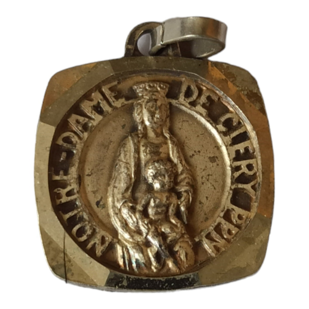 Pendentif médaille Notre-Dame de Cléry, aspect doré, religieux vintage