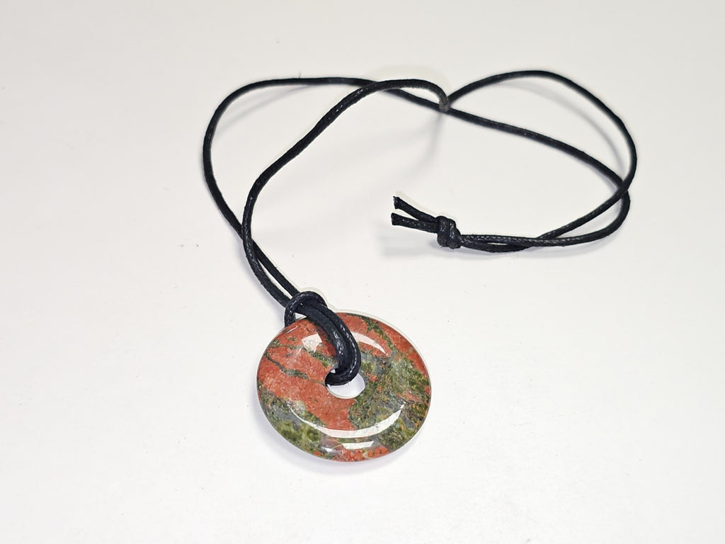 Collier pendentif donut en Unakite pierre naturelle bijou élégant femme occasion