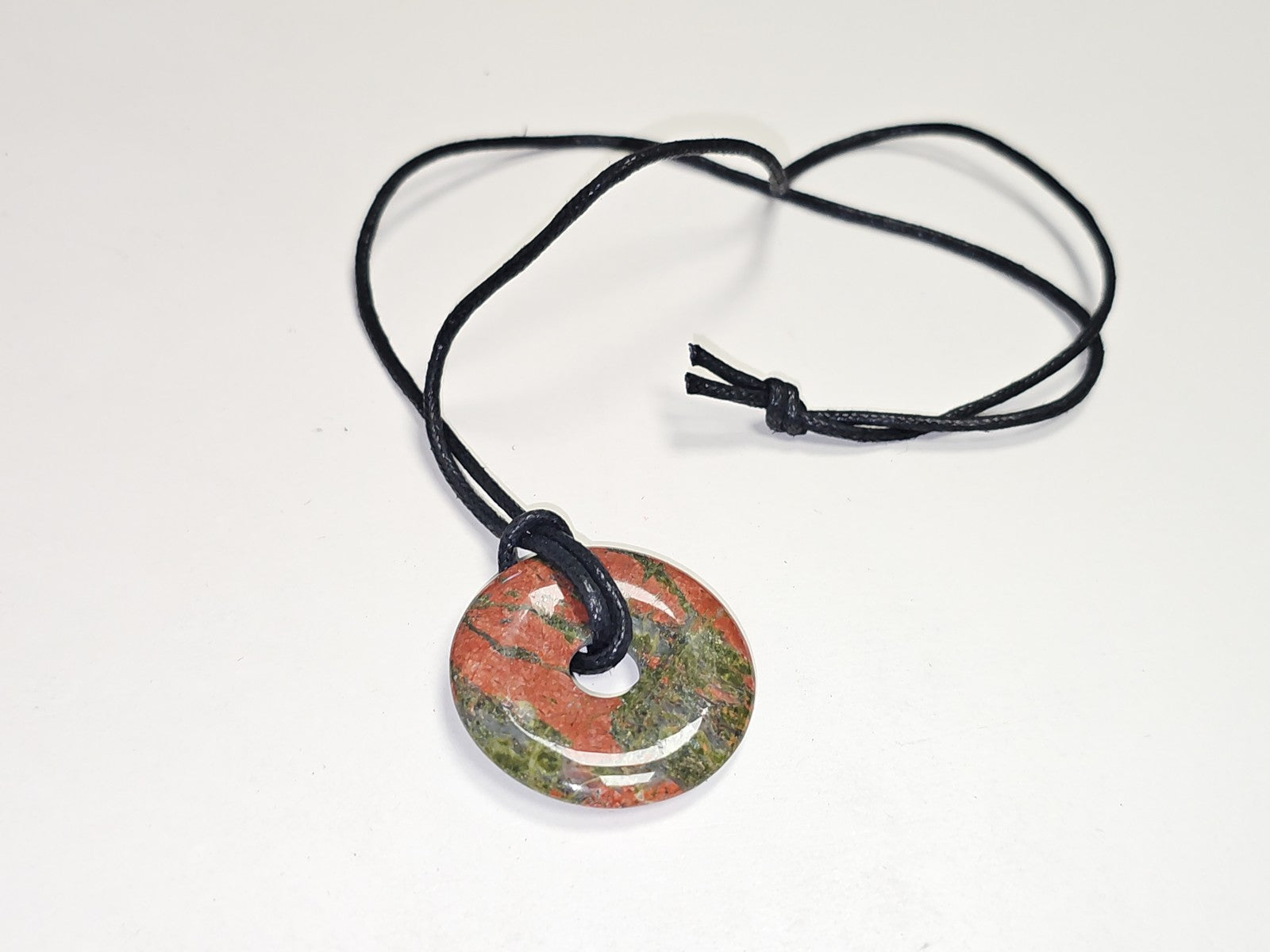 Collier pendentif donut en Unakite pierre naturelle bijou élégant femme occasion