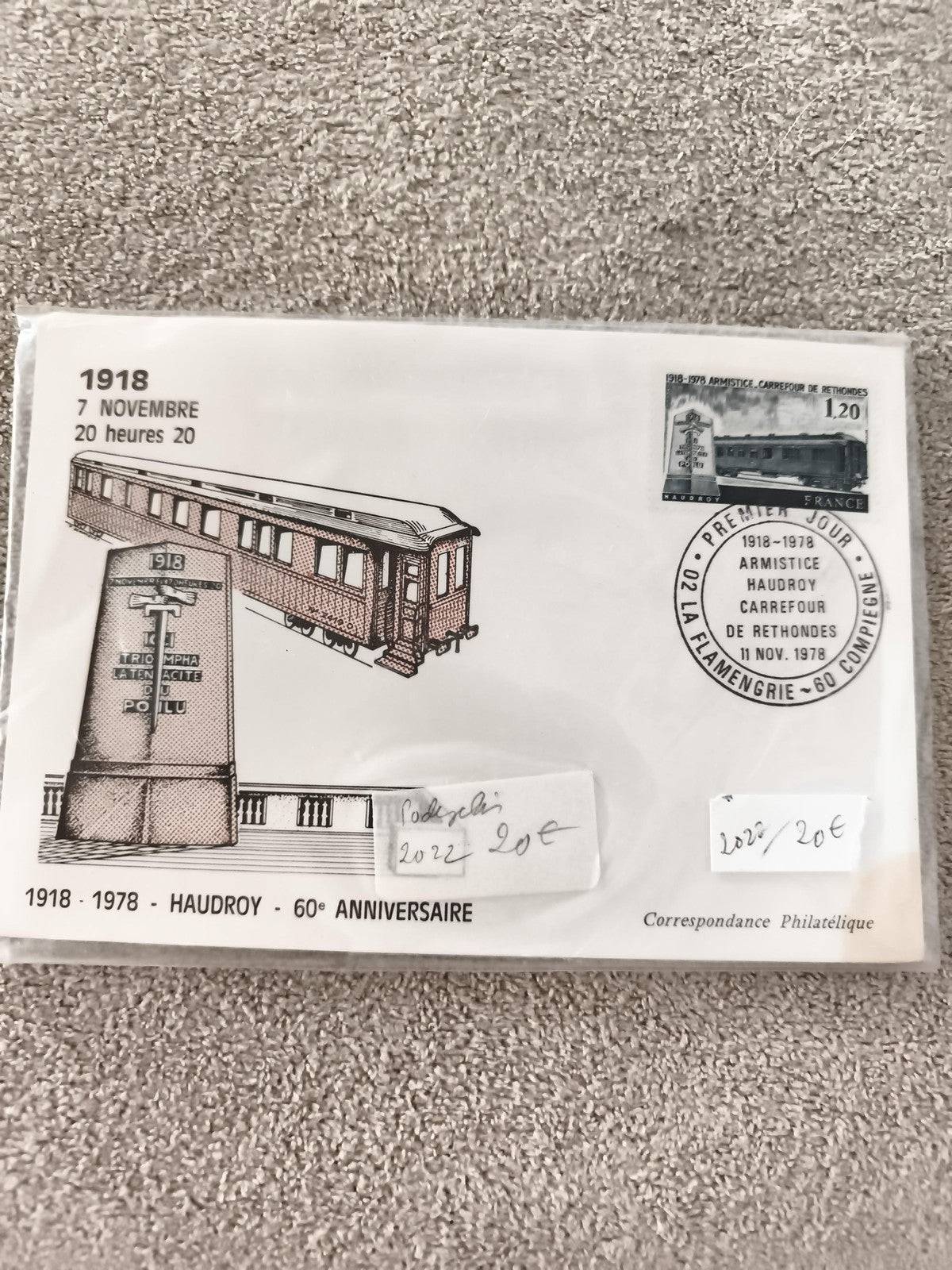 Lettre Premier Jour 1978 Armistice Haudroy 60e anniversaire philatélie