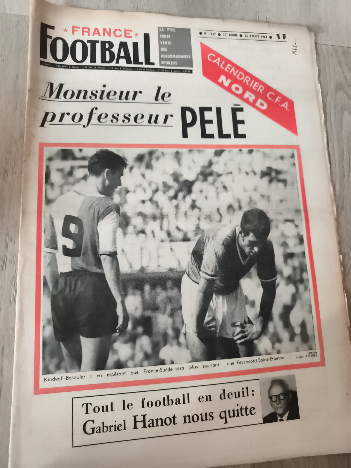 Ancien journal France Football 1968 Pelé Une Gabriel Hanot vintage