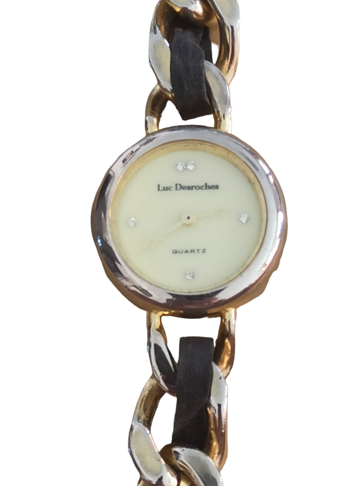Vintage Damenarmbanduhr Luc Desroches Quarzuhr Bicolor-Kette elegant alt