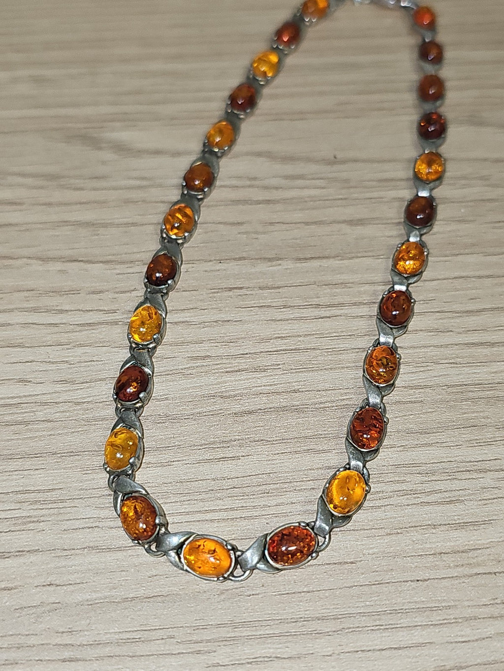 Collier vintage ancien en argent et ambre naturel, art déco années 1930 rare